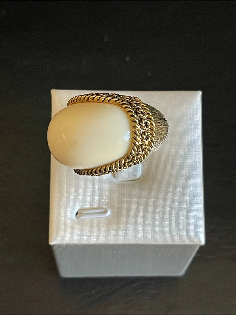 Vintage Gold-Tone Cream Cabochon large dome Ring